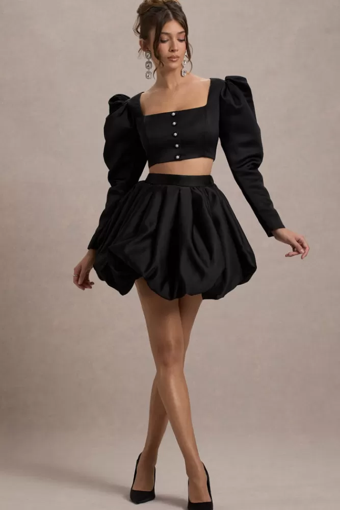 Club L London Tosca | Satin Bubble Mini Skirt BLACK New