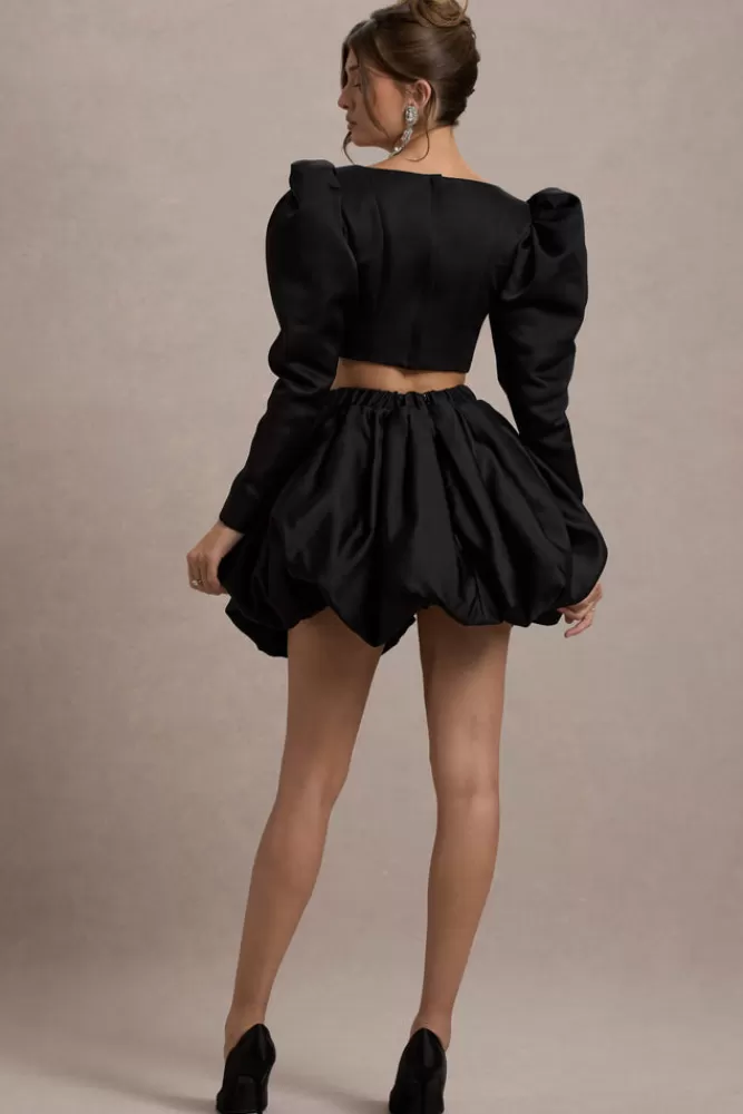 Club L London Tosca | Satin Bubble Mini Skirt BLACK New