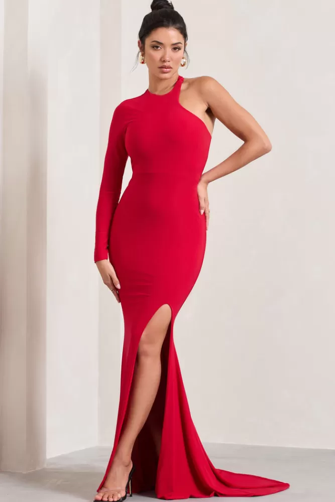 Club L London Toya | Asymmetric Split Maxi Dress RED Best Sale