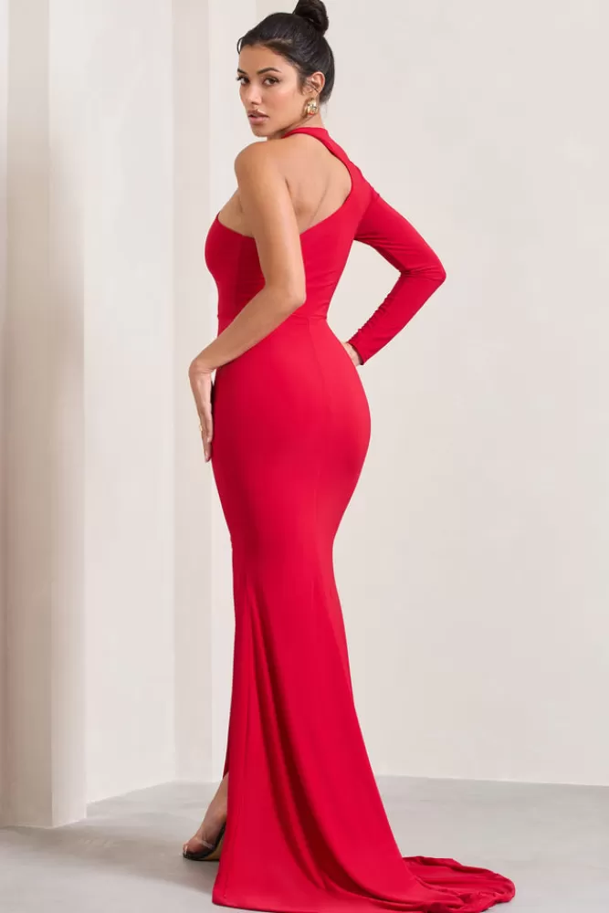 Club L London Toya | Asymmetric Split Maxi Dress RED Best Sale