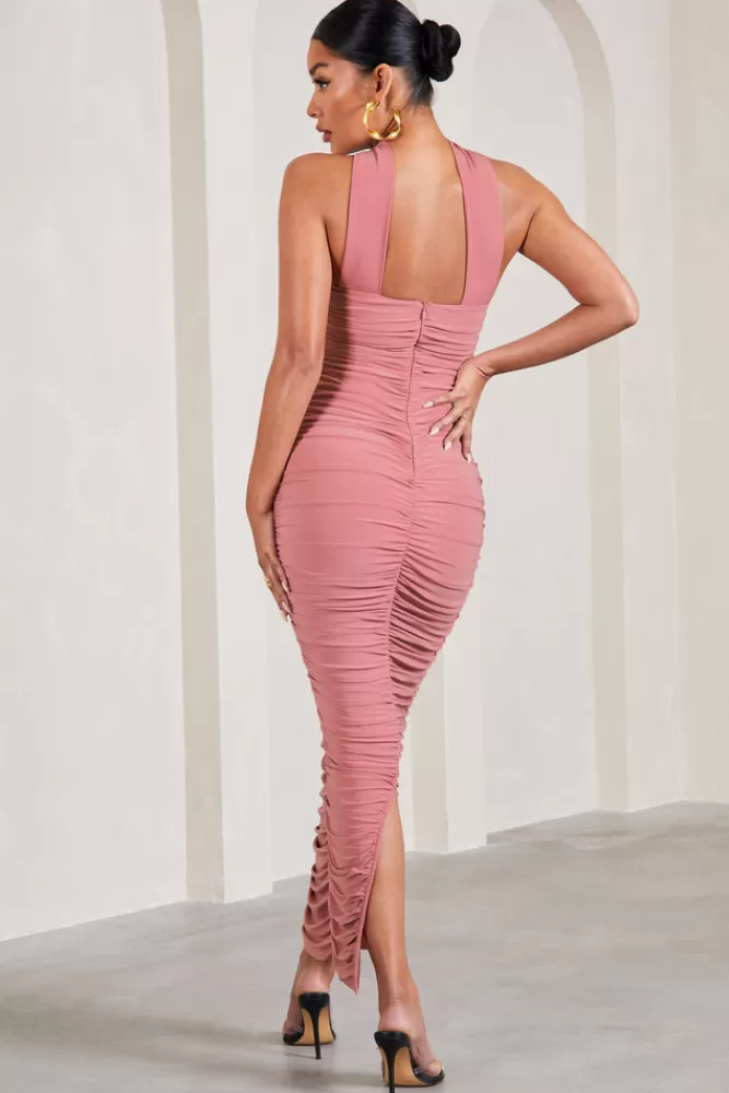 Club L London Truly | Blush Pink Ruched Maternity Maxi Dress With Halter Collar BLUSHPINK Sale