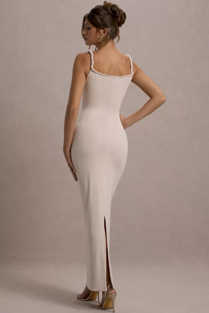 Club L London Twist Of Fate | Champagne Twist-Neck Maxi Dress CRYSTALGREY Store