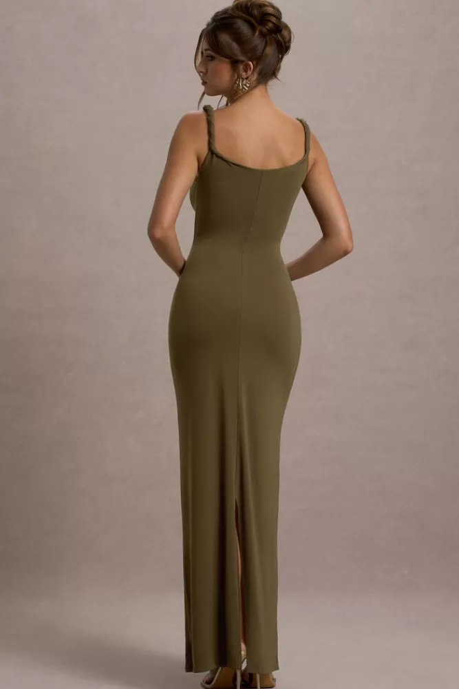 Club L London Twist Of Fate | Green Twist-Neck Maxi Dress KHAKI Outlet