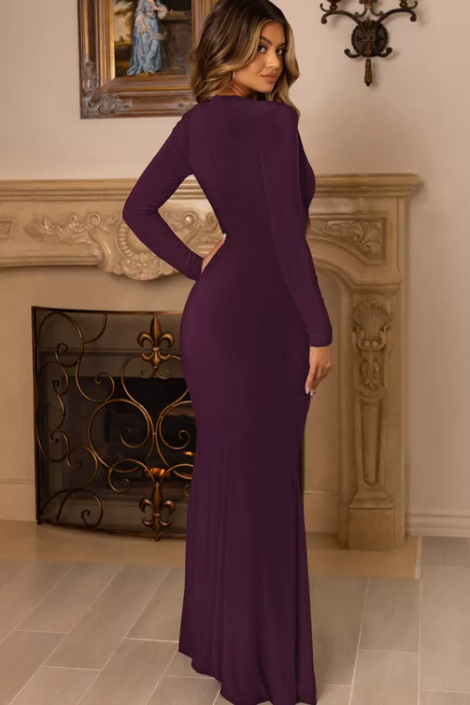 Club L London Unforgotten | Wrap Front Maxi Dress With Side Split PLUM Clearance