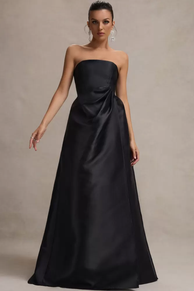 Club L London Universe | Bandeau Puff-Skirt Split Maxi Dress BLACK Clearance