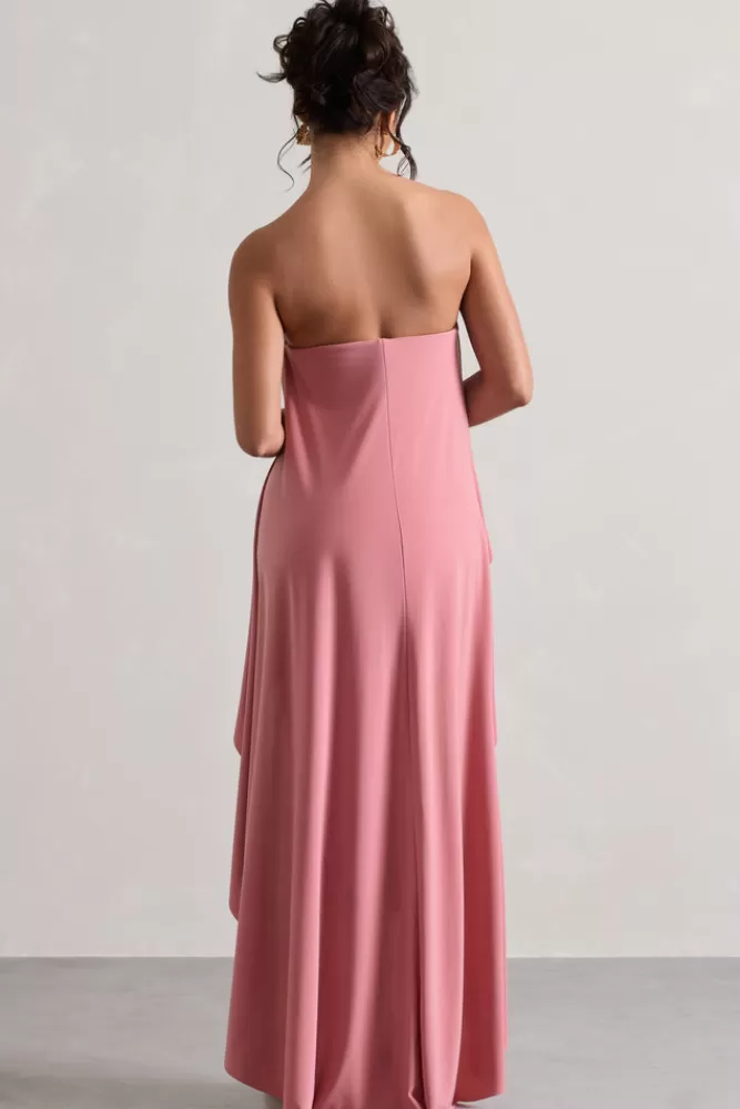 Club L London Upon A Time | Blush Ruched Bandeau Midi Dress With Cape BLUSHPINK Discount