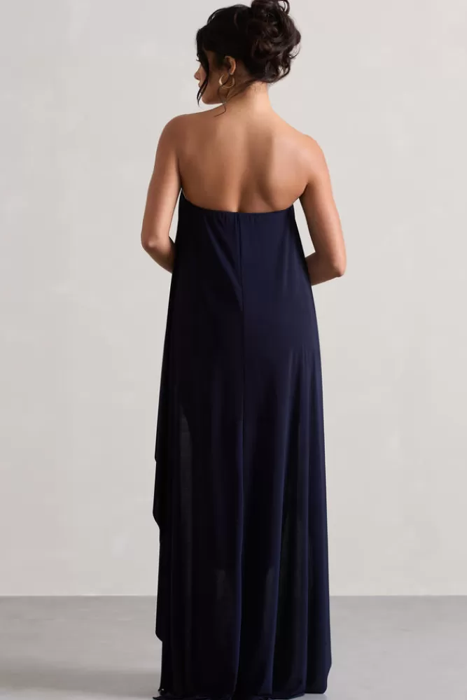 Club L London Upon A Time | Ruched Bandeau Midi Dress With Cape NAVY Online
