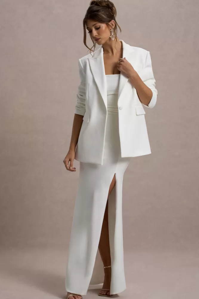 Club L London Urban | Plunge-Neck Boxy Oversized Blazer WHITE Best Sale