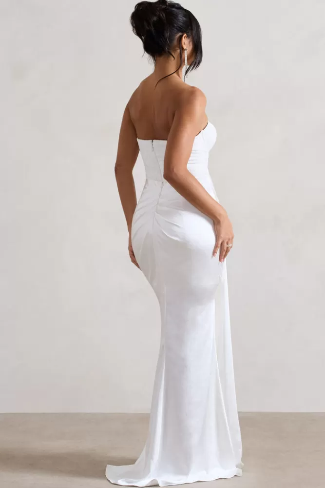 Club L London Valencia | Lace Corset Maxi Dress With Detachable Skirt CREAM Cheap