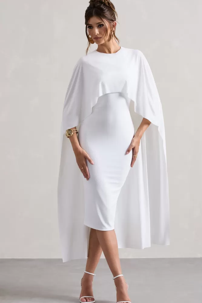 Club L London Vana | Draped Midi Dress With Cape Sleeves WHITE Fashion