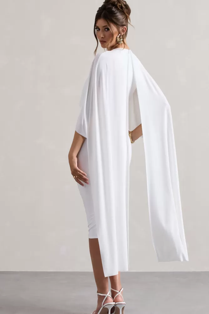 Club L London Vana | Draped Midi Dress With Cape Sleeves WHITE Fashion