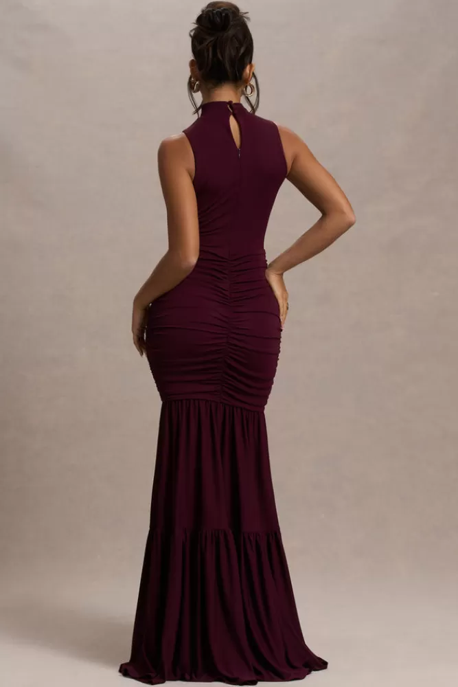 Club L London Verano | High-Neck Tiered Maxi Dress PLUM Best Sale