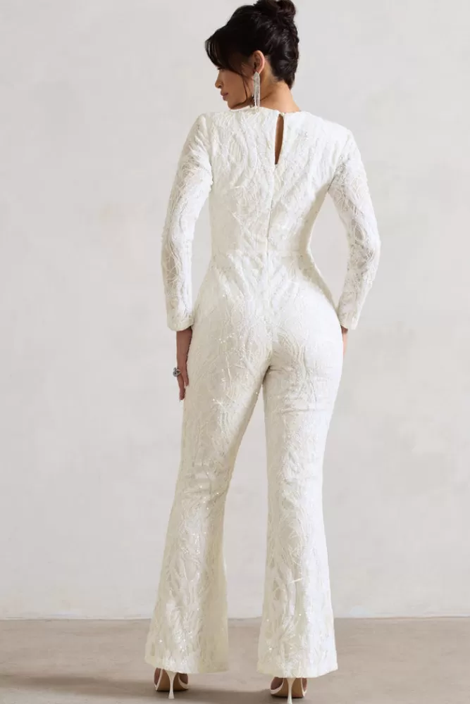 Club L London Vesper | Sequin Wide-Leg Jumpsuit WHITE Store