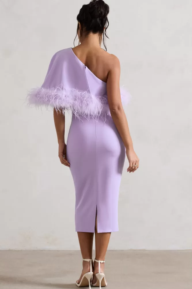Club L London Victory | Lilac One Shoulder Midi Dress With Feather Trim PASTELLILAC Fashion