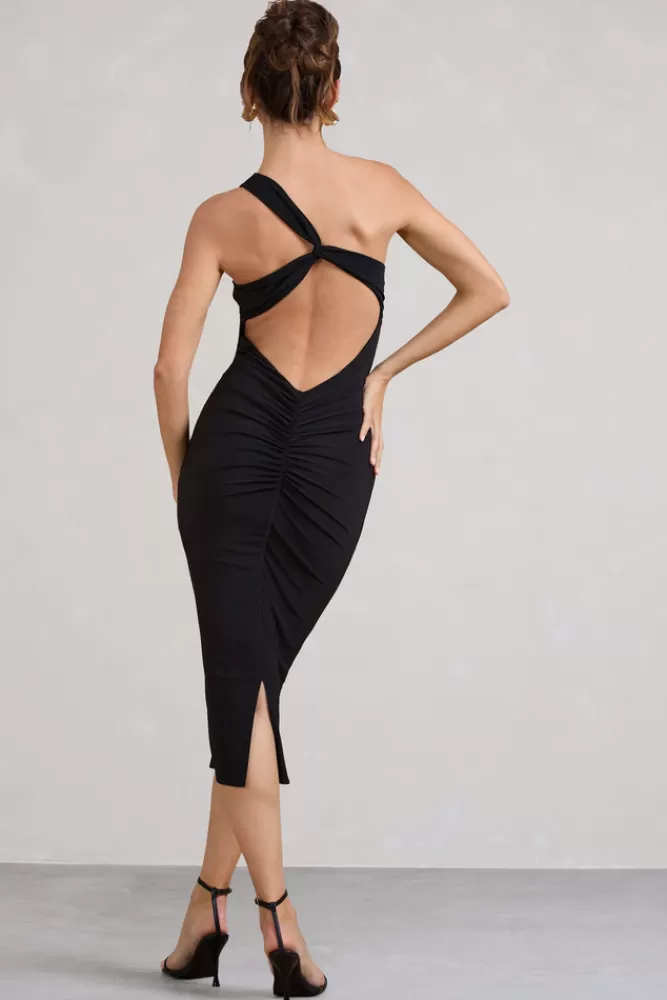 Club L London Vineyard | Asymmetric Backless Bodycon Midi Dress BLACK Cheap