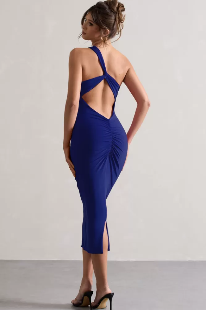 Club L London Vineyard | Cobalt Blue Asymmetric Backless Bodycon Midi Dress COBALTBLUE Best