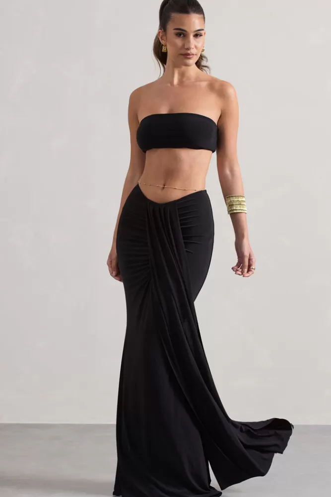 Club L London Vitality | Ruched Drape Maxi Skirt BLACK Cheap