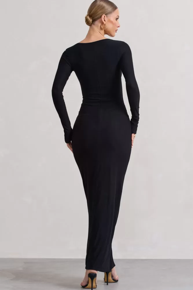 Club L London Viva | Square-Neck Long-Sleeve Maxi Dress BLACK Flash Sale