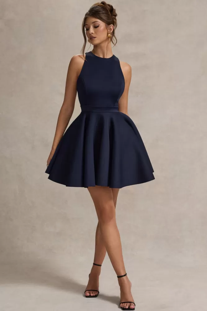 Club L London Waverly | Racer-Neck Sleeveless Skater Mini Dress NAVY Cheap