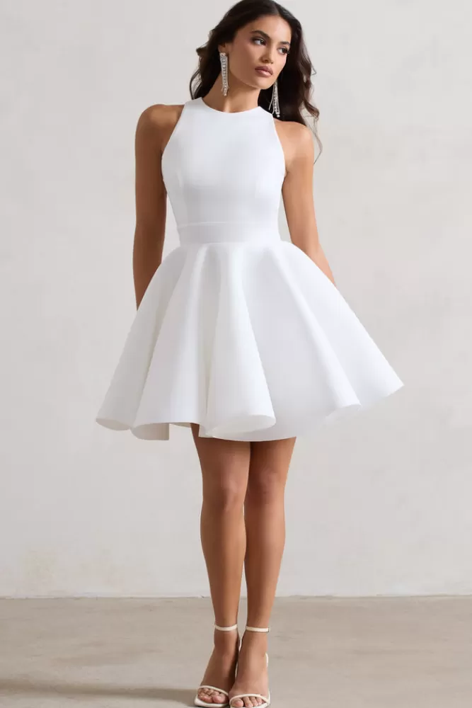 Club L London Waverly | Racer-Neck Sleeveless Skater Mini Dress WHITE Shop