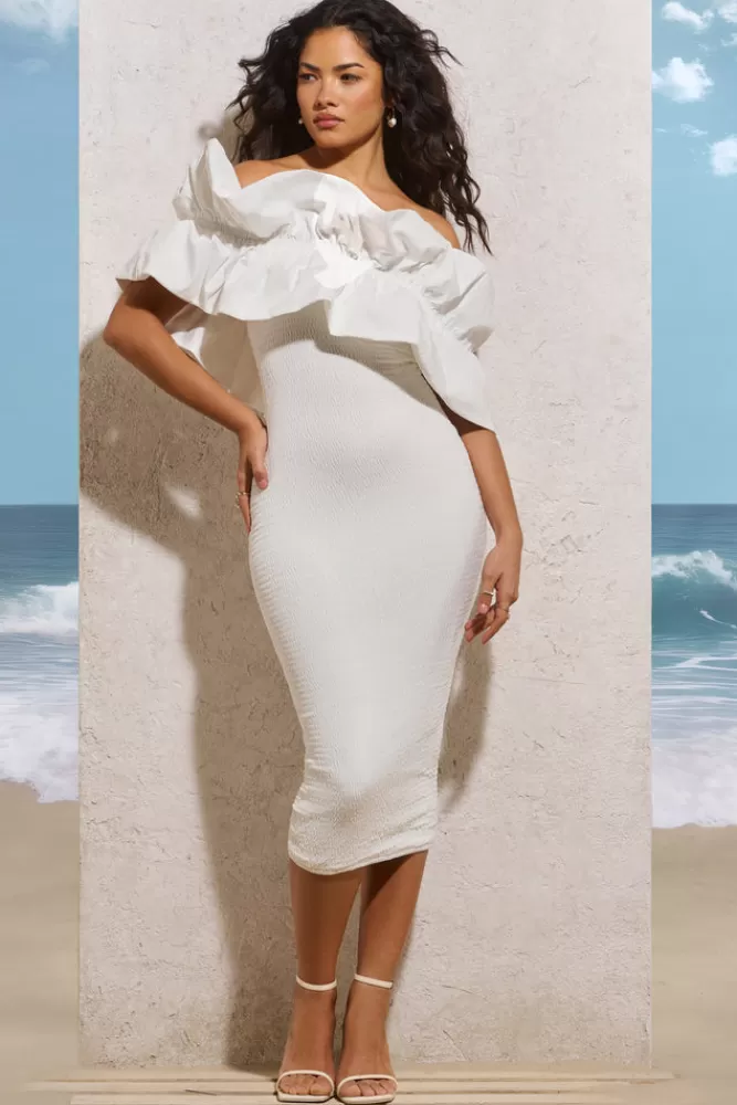 Club L London When In Rome | Asymmetric Ruffle Midi Dress WHITE Shop