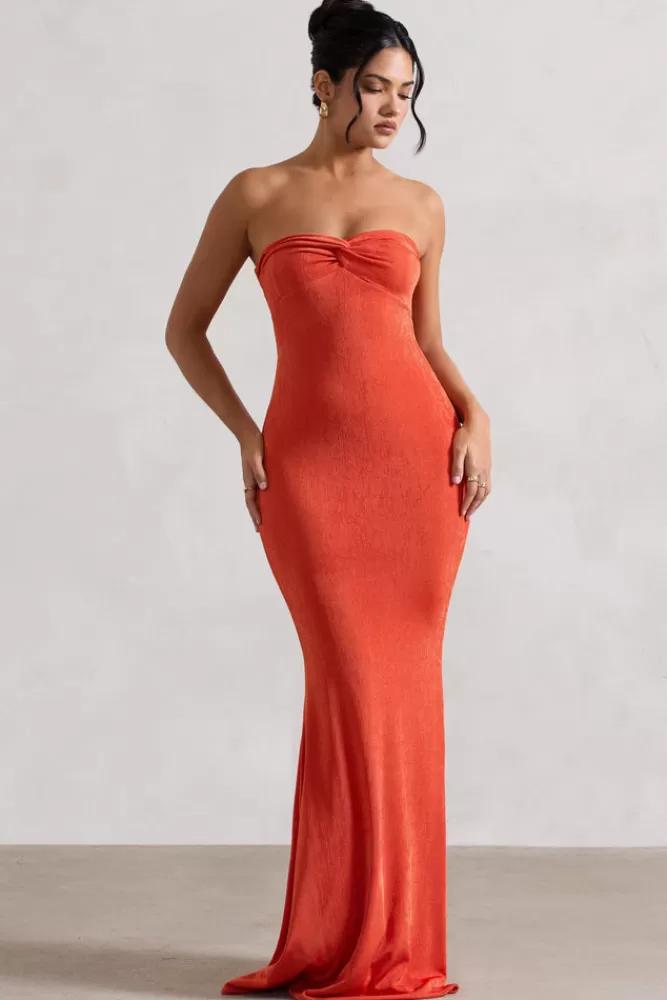 Club L London Wild Fantasy | Orange Bandeau Sweetheart Maxi Dress TANGERINE Sale