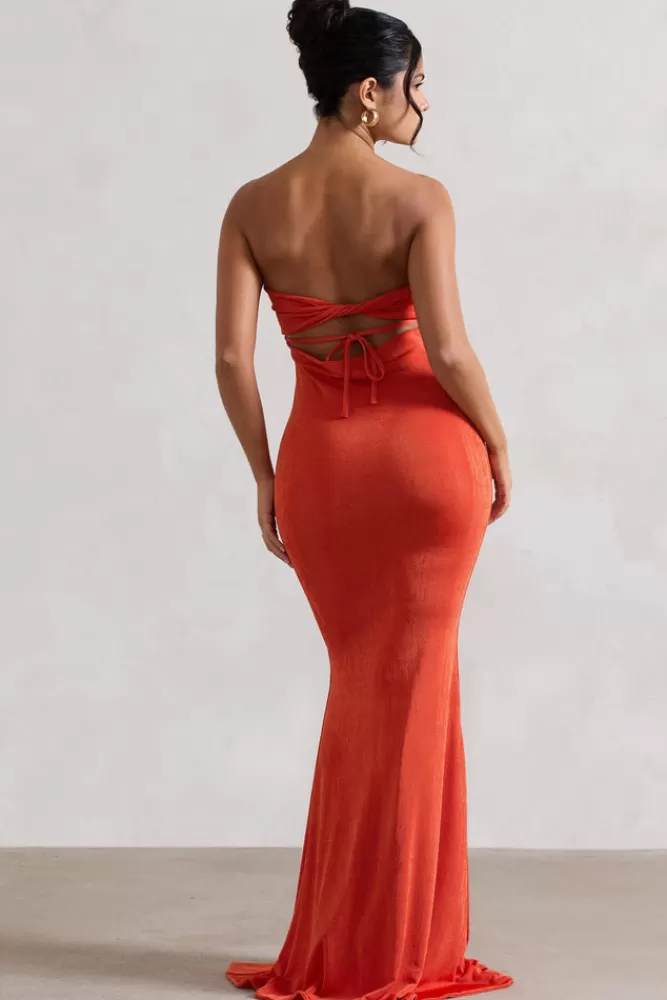 Club L London Wild Fantasy | Orange Bandeau Sweetheart Maxi Dress TANGERINE Sale