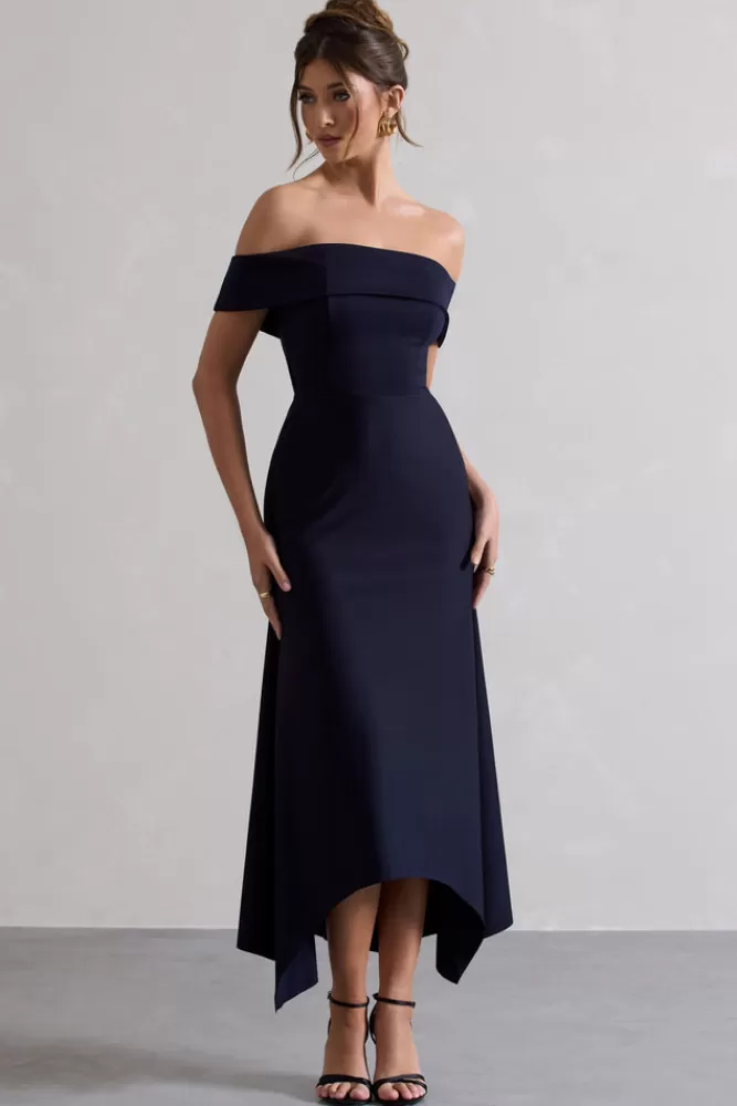 Club L London Windsor | Bardot Midi Dress NAVY Fashion