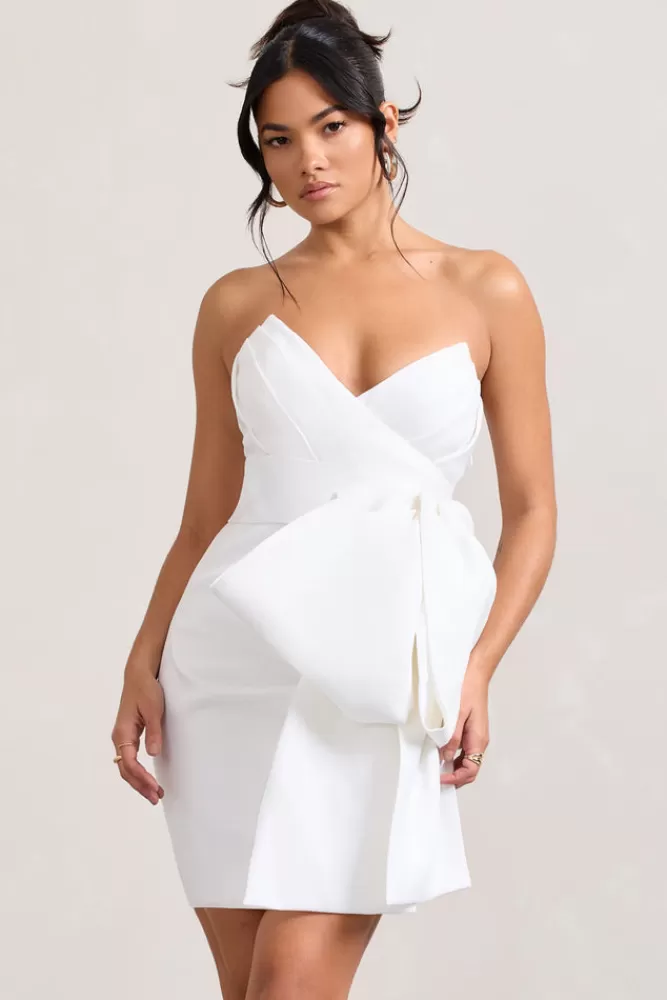 Club L London Winner | Bandeau Mini Dress With Oversized Bow WHITE Hot