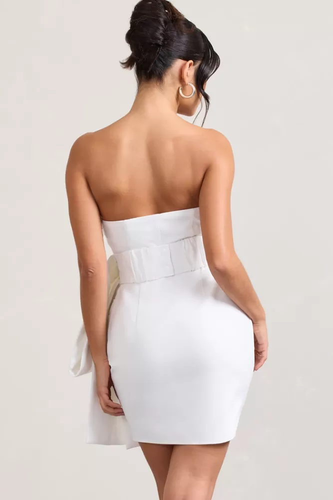 Club L London Winner | Bandeau Mini Dress With Oversized Bow WHITE Hot