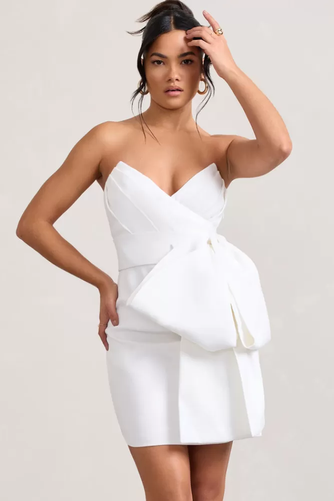 Club L London Winner | Bandeau Mini Dress With Oversized Bow WHITE Hot