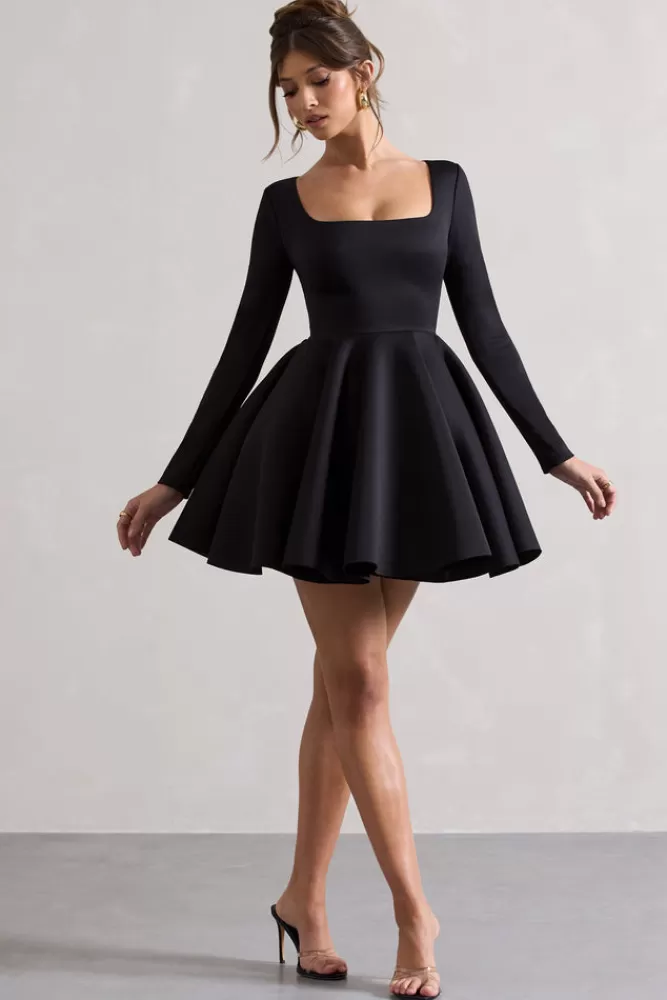 Club L London Winslet | Square-Neck Skater Mini Dress BLACK Shop