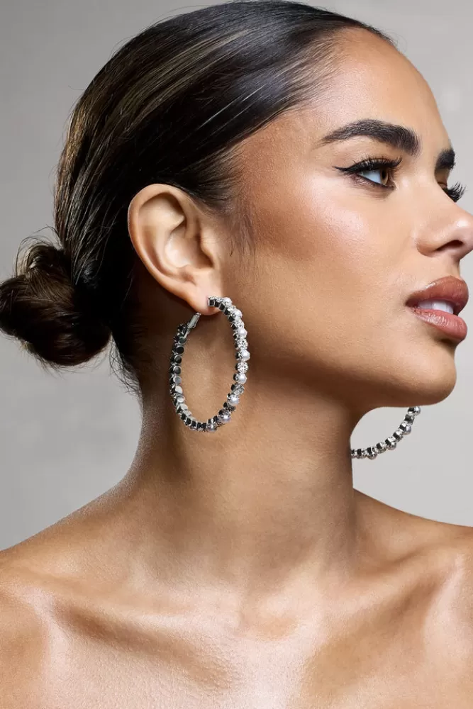 Club L London Winter | Diamante u0026 Pearl Hoop Earrings SILVER Shop