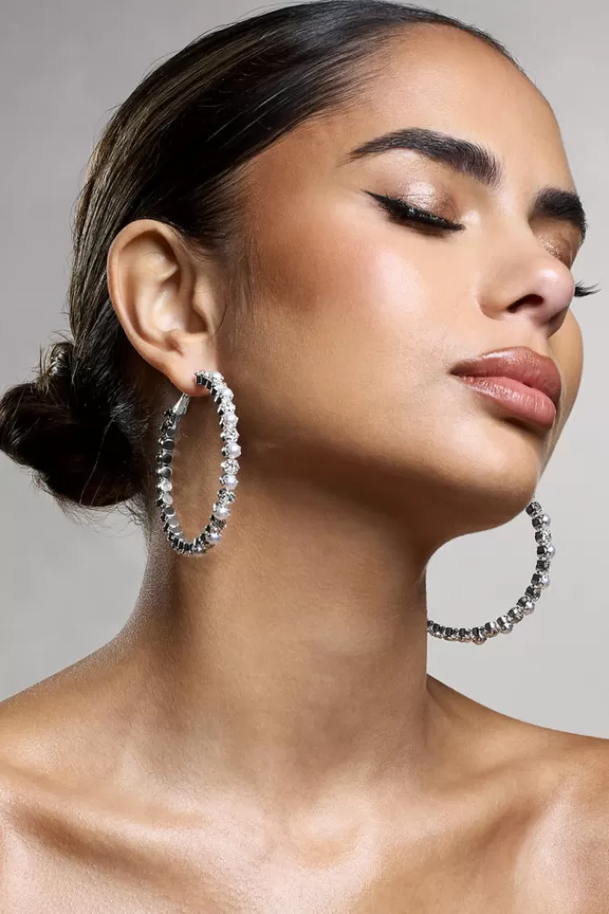 Club L London Winter | Diamante u0026 Pearl Hoop Earrings SILVER Shop