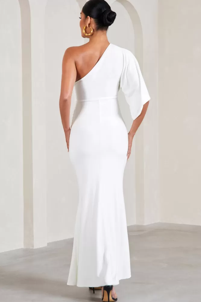 Club L London Wisdom | Ruched Asymmetric One-Shoulder Maternity Maxi Dress WHITE Cheap