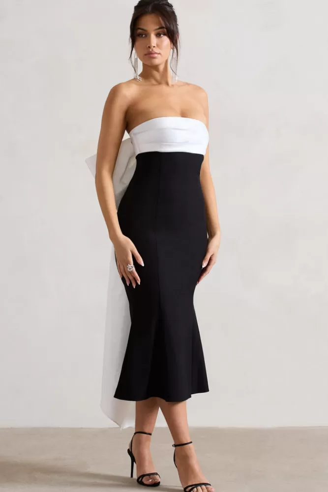 Club L London Wishlist | Bandeau Midi Dress With Oversized White Bow BLACK Clearance