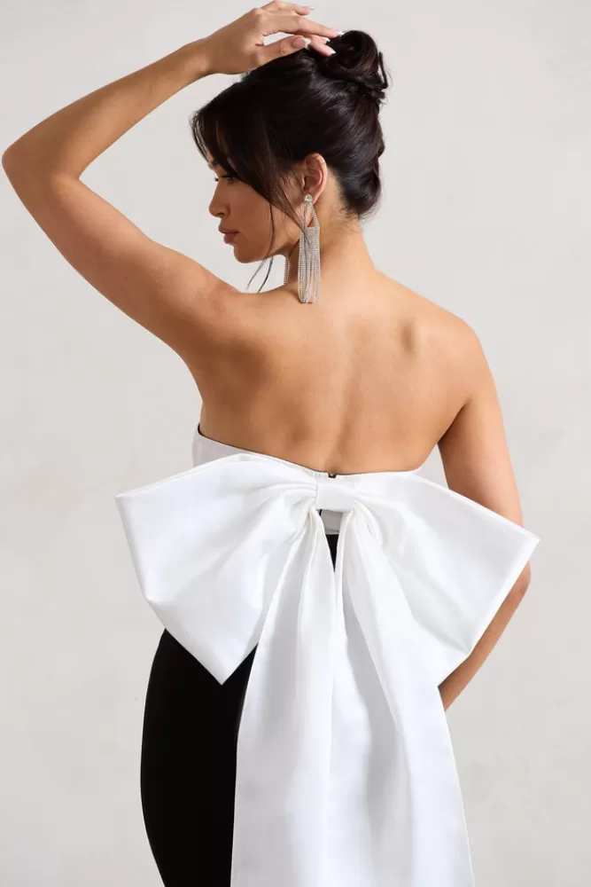 Club L London Wishlist | Bandeau Midi Dress With Oversized White Bow BLACK Clearance