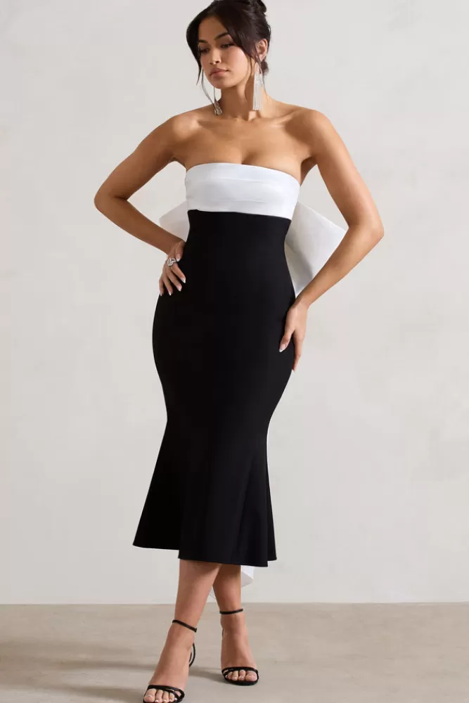 Club L London Wishlist | Bandeau Midi Dress With Oversized White Bow BLACK Clearance