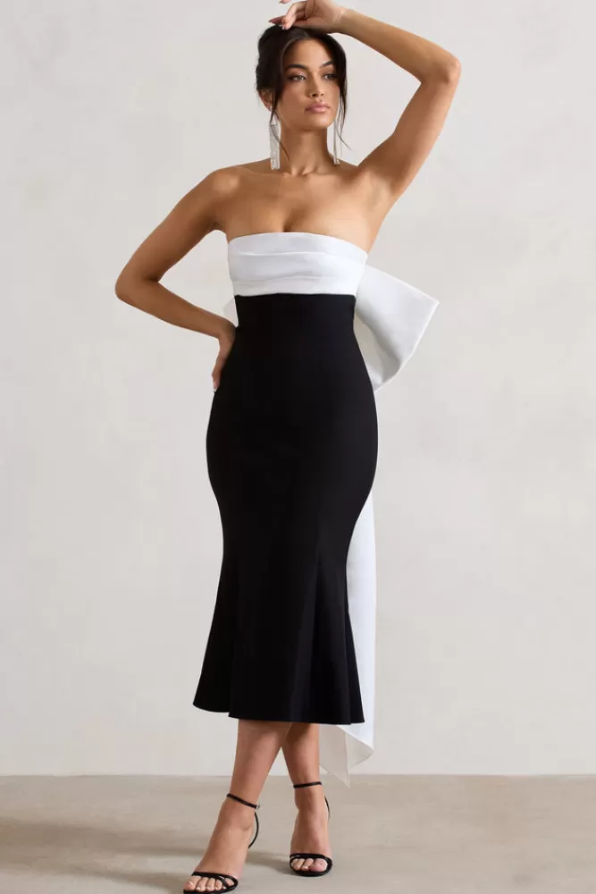 Club L London Wishlist | Bandeau Midi Dress With Oversized White Bow BLACK Clearance