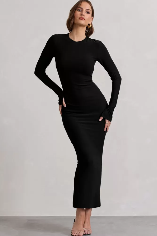 Club L London Wonder | Bodycon Long-Sleeve Maxi Dress BLACK Discount