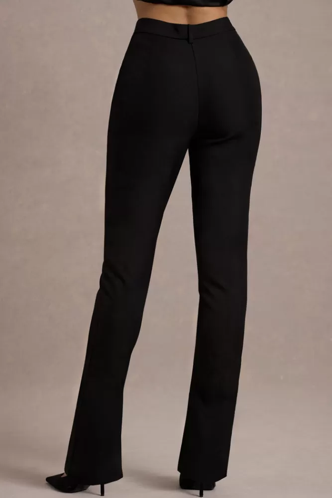 Club L London Wonder Woman | High Waist Straight Leg Trousers With Hem Split BLACK Online