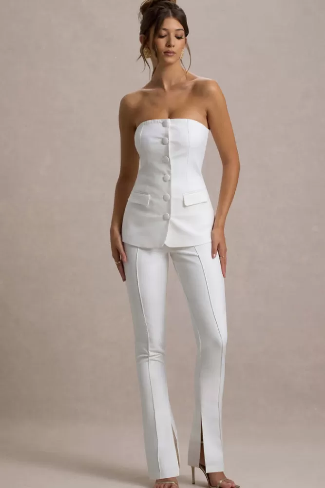 Club L London Wonder Woman | High Waist Straight Leg Trousers With Hem Split WHITE Discount