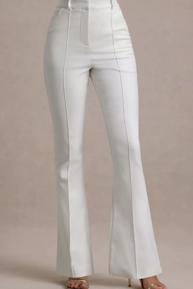 Club L London Wonder Woman | High Waist Straight Leg Trousers With Hem Split WHITE Discount
