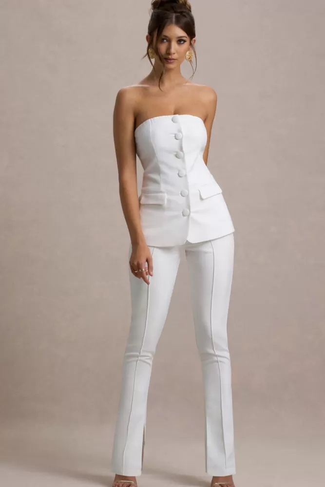 Club L London Wonder Woman | High Waist Straight Leg Trousers With Hem Split WHITE Discount