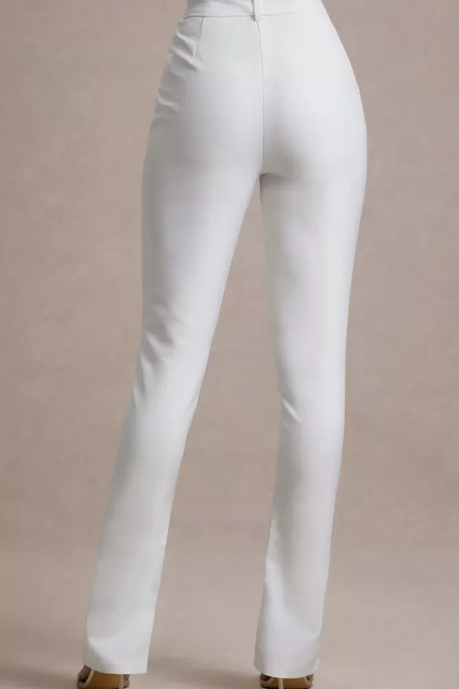 Club L London Wonder Woman | High Waist Straight Leg Trousers With Hem Split WHITE Discount