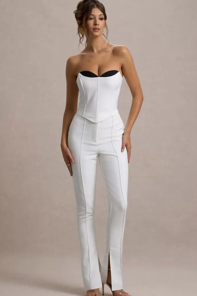 Club L London Wonder Woman | High Waist Straight Leg Trousers With Hem Split WHITE Discount
