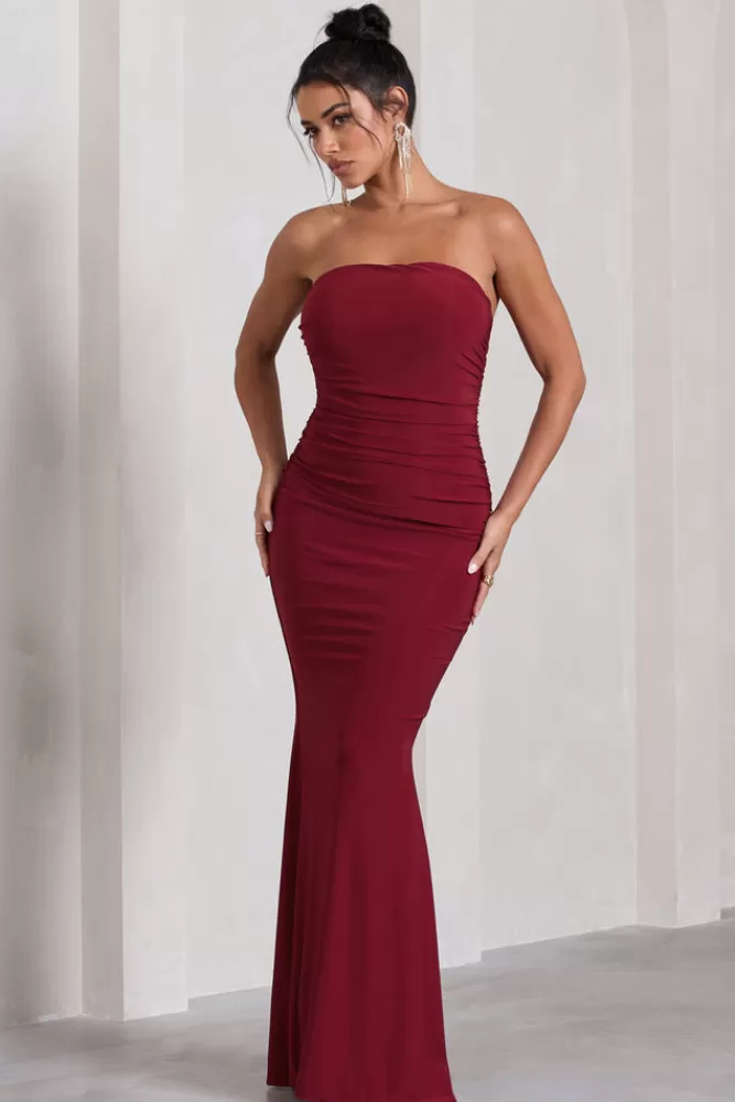 Club L London Wren | Ruched Bandeau Maxi Dress BERRY Fashion