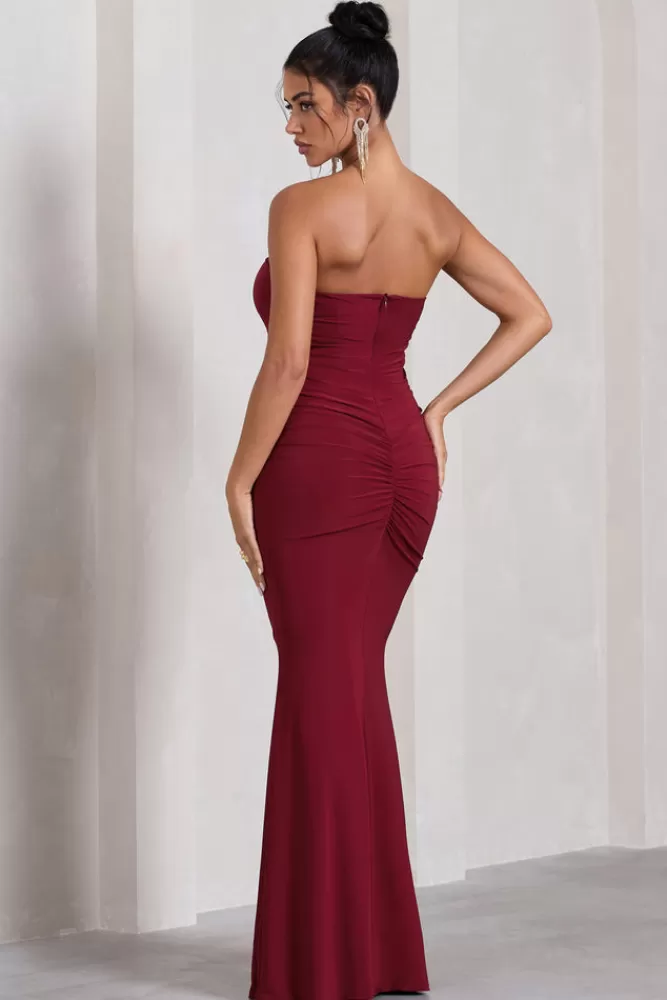 Club L London Wren | Ruched Bandeau Maxi Dress BERRY Fashion