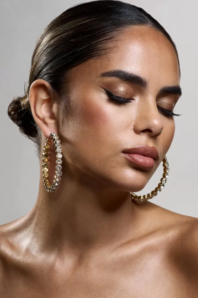 Club L London Xena | Diamante Hoop Earrings GOLD Flash Sale