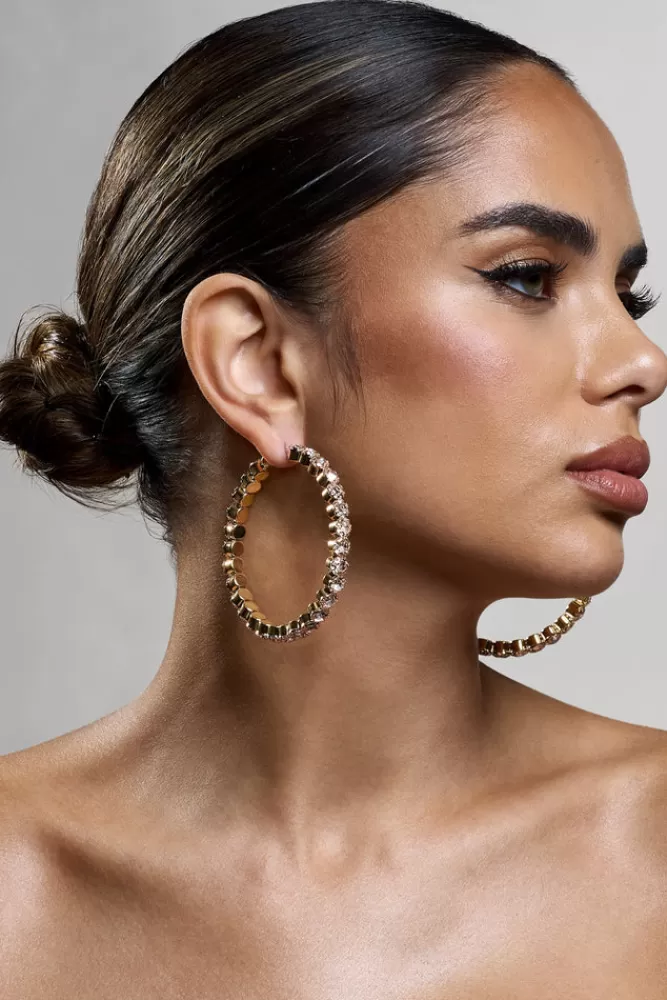 Club L London Xena | Diamante Hoop Earrings GOLD Flash Sale